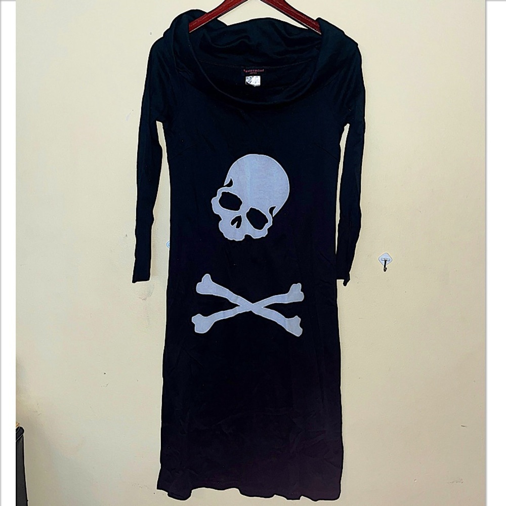 Authentic Mastermind Japan Wide Collar Cut & Sew Skull & Crossbones Long Dress